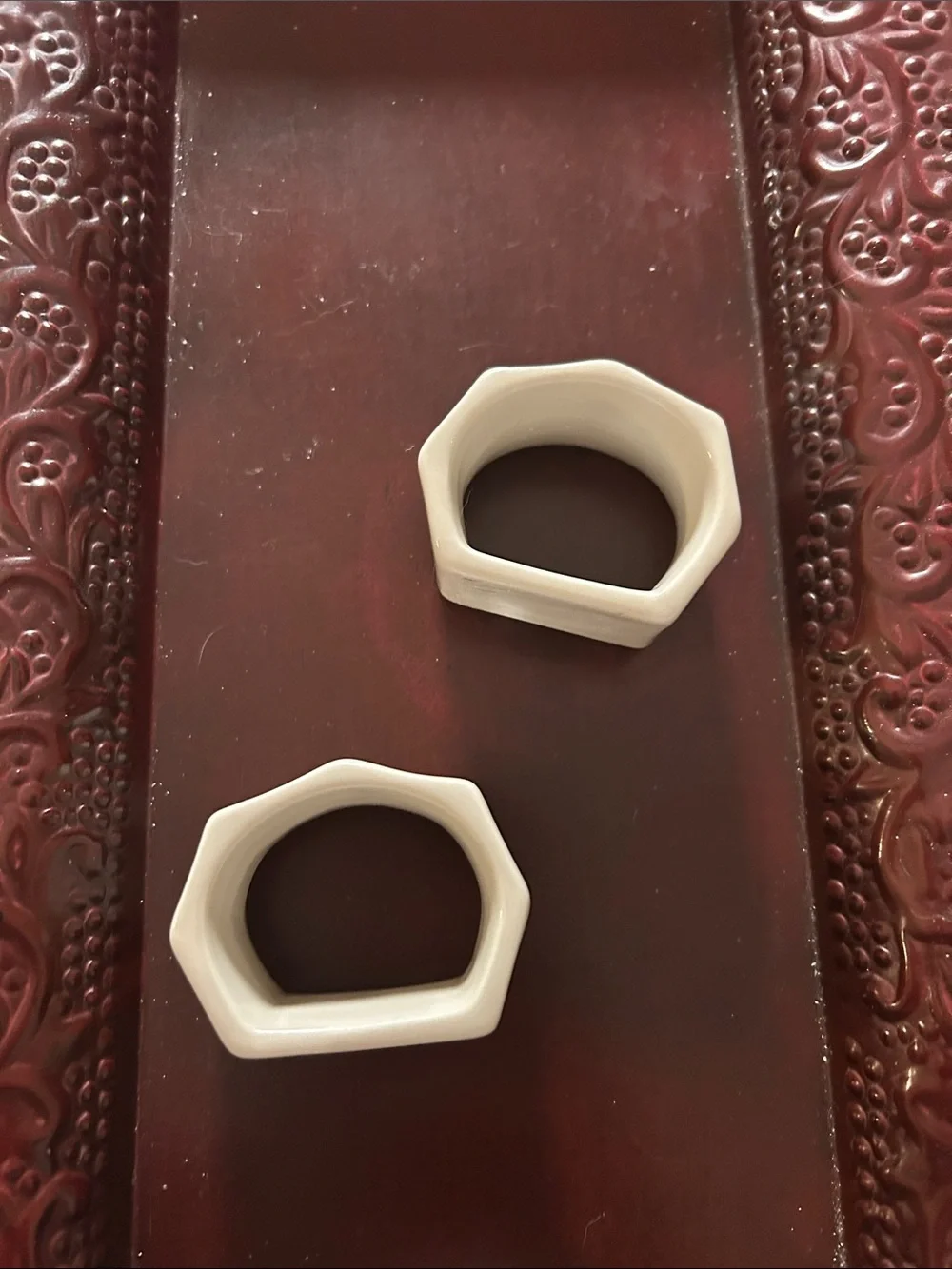 White Ceramic Hexagon Napkin Rings (Set of 2)*